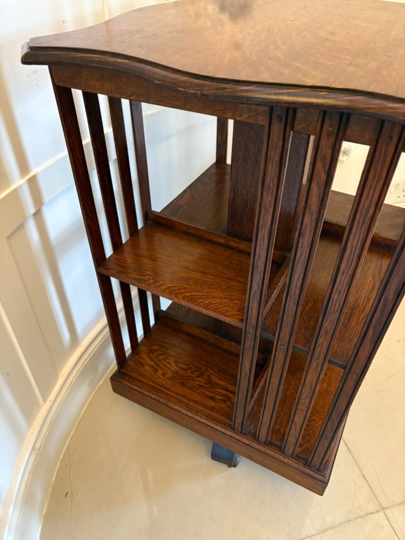 Antique Edwardian Oak Revolving Bookcase - Image 6